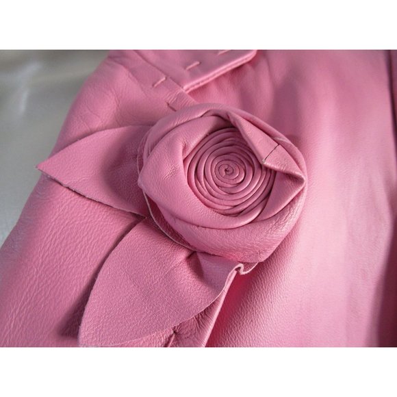 Pink Leather Two Button Lapel Flower Accent Jacket Bl;azer Wilson Ladies Large E - Picture 5 of 16